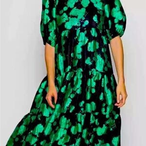 Crās Lilicras Dress in Green Rose Tiered MIDI Dress OversizedCrās
